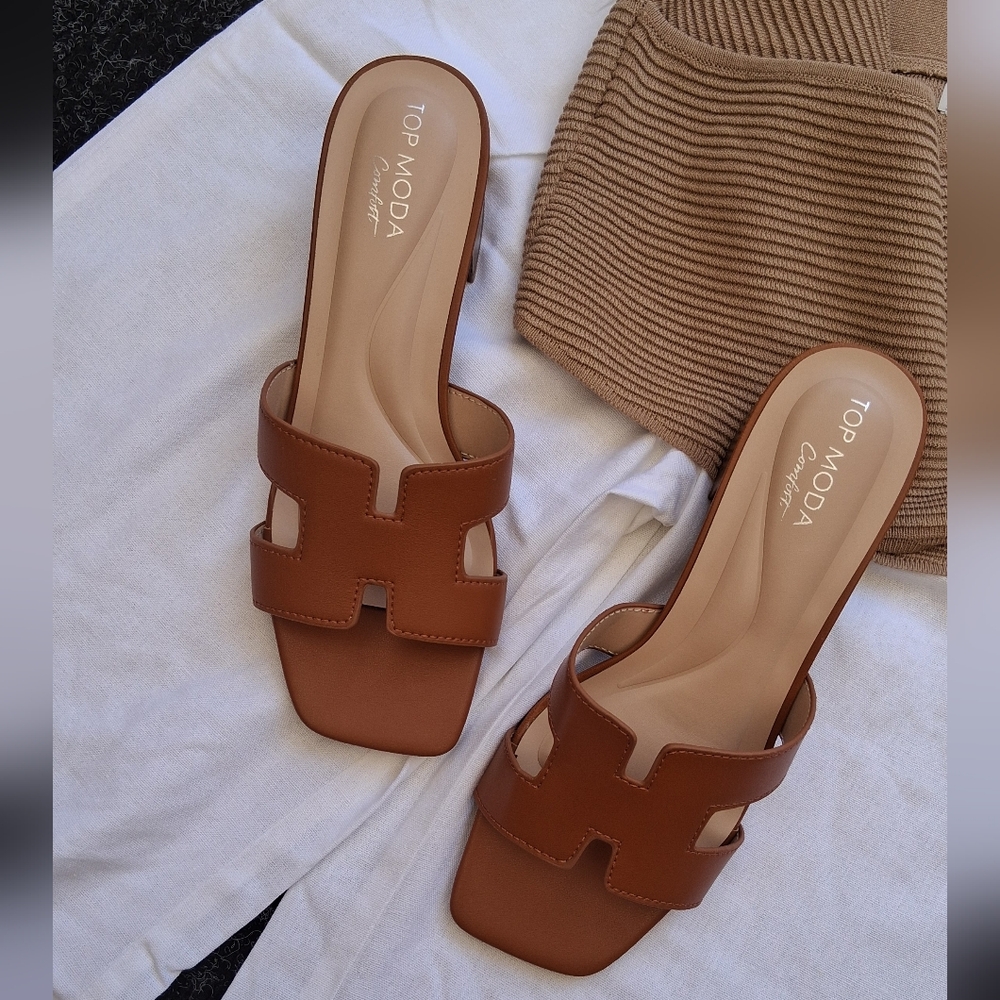 TOP Moda Tan Open-Toe Mules - Picture 3 of 6